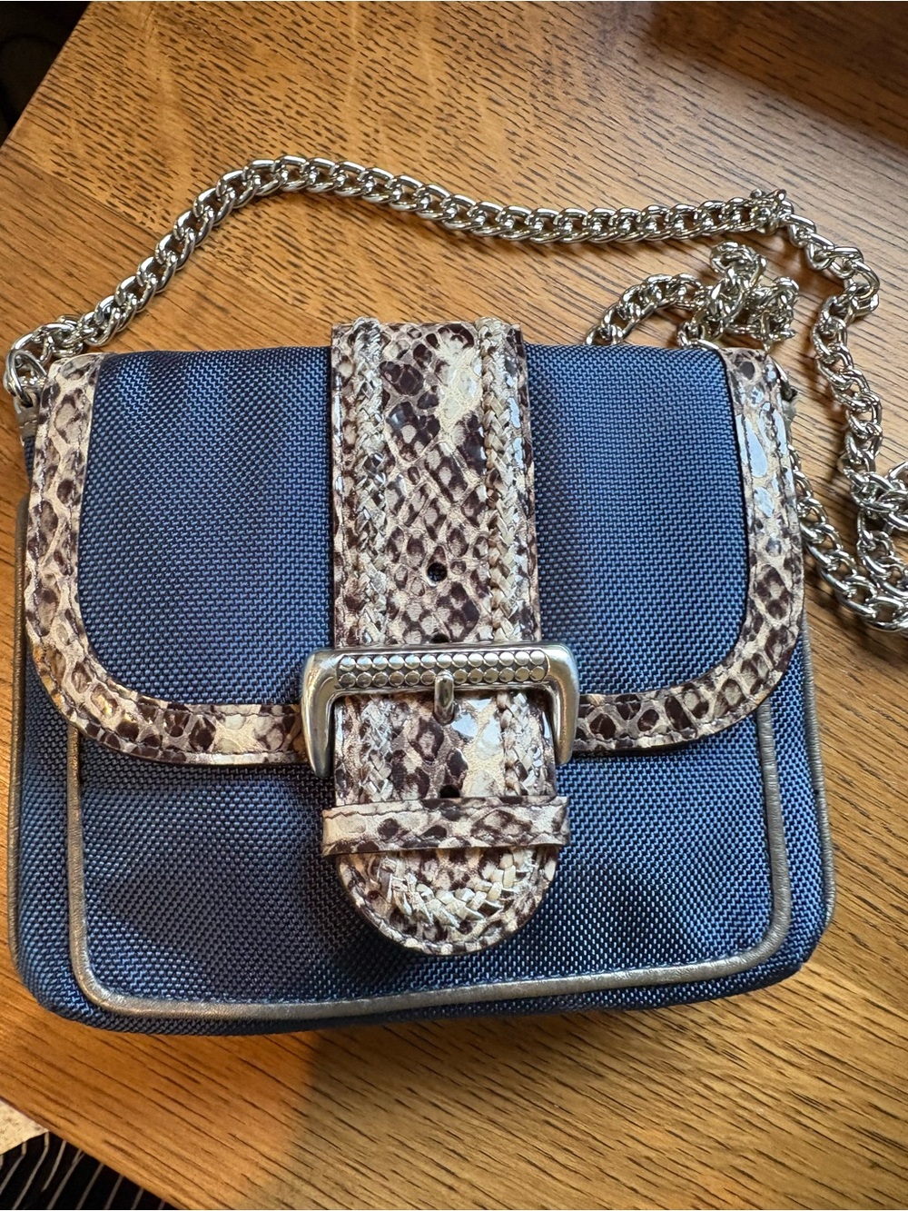 Brighton Crossbody Portland Indigo Blue Leather Python Snake Trim Nylon Silver